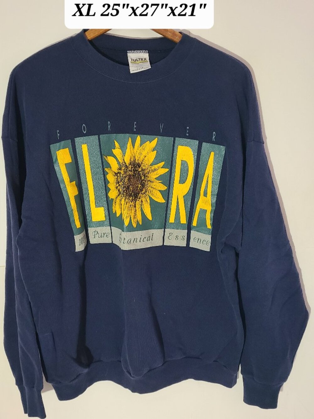 Vintage 90s Forever Flora Sunflower XL Blue Sweatshirt Made in USA